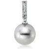 Anhänger aus 750 Weißgold Tahiti-Perle 10mm silbergrau 18 Brillanten 0,05ct W-SI