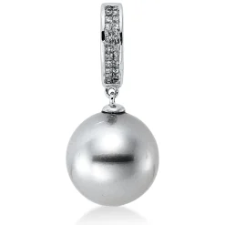 Anhänger aus 750 Weißgold Tahiti-Perle 11,5mm silbergrau mit Diamanten