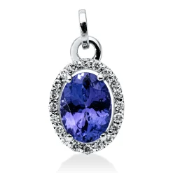 Anhänger aus 750 Weißgold Tansanit 1,11ct blau 20 Brillanten 0,1ct F-SI 15x8,1mm
