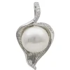 Anhänger Blatt mit Perle Muschelkernperle Zirkonia weiß 925 Silber Damen