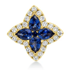 Anhänger Blume aus 750 Gelbgold 5 Saphire 0,39ct blau 24 Brillanten 0,16ct TW-SI