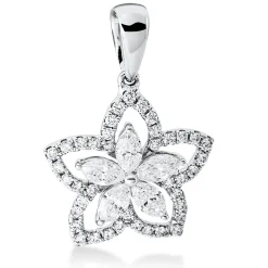 Anhänger Blume aus 750 Gold Weißgold 45 Diamanten 0,65ct 20,8x14,5mm mit Öse