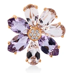 Anhänger Blume aus 750 Rotgold 7 Amethyste 4,2ct pink 7 Brillanten 0,04ct TW-SI
