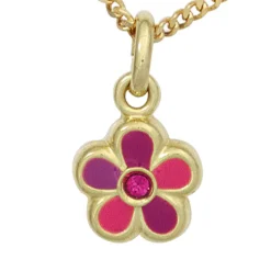 Anhänger Blume Blümchen aus 333 Gold Gelbgold rot pink lackiert Kinder