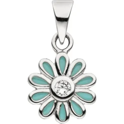 Anhänger Blume hellblau aus 925 Silber rhodiniert mit Zirkonia für Kinder Ø 8,6mm
