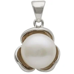 Anhänger Blume mit Perle Süßwasser Zuchtperle 11mm weiß 925 Silber Damen