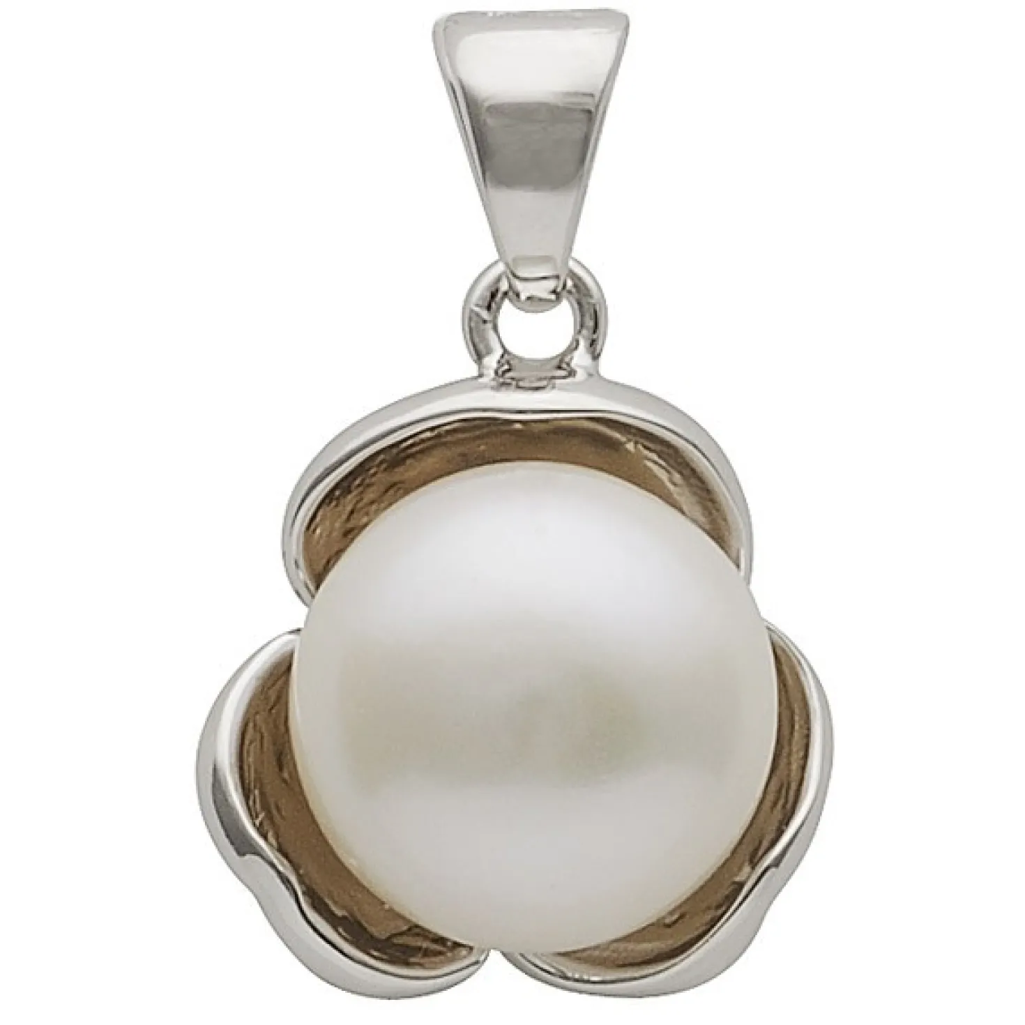 Anhänger Blume mit Perle Süßwasser Zuchtperle 11mm weiß 925 Silber Damen
