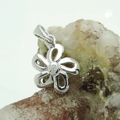 Anhänger Blume 10mm mit Zirkonia aus 925 Silber rhodiniert glänzend Kinder