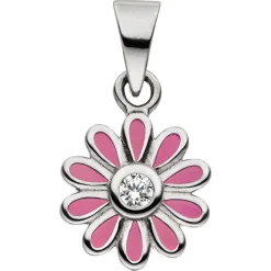 Anhänger Blume rosa aus 925 Silber rhodiniert mit Zirkonia für Kinder Ø 8,6mm