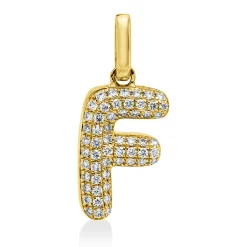 Anhänger Buchstabe F aus 750 Gelbgold 56 Brillanten 0,09ct W-SI 13,5x6mm
