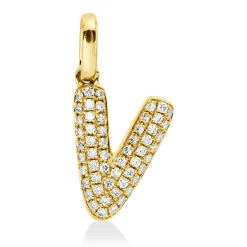 Anhänger Buchstabe V aus 750 Gelbgold 55 Brillanten 0,09ct W-SI 13,5x7mm