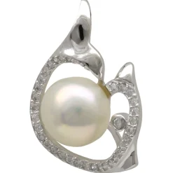 Anhänger Delfin mit Süßwasser Perle & Zirkonia weiß 2 Ösen 925 Silber Damen