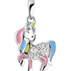 Anhänger Einhorn mit Zirkonia lila grün blauen Lackeinlagen 925 Silber