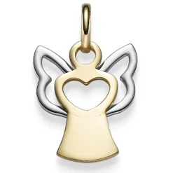 Anhänger Engel Engelchen & Herz 585 Gold Gelbgold Weißgold 21x12mm