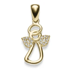 Anhänger Engel 10,5x22,5mm aus 585 Gold Gelbgold mit 16 Diamanten 0.08ct TW-SI