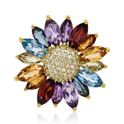 Anhänger 750 Gelbgold 16 Farbsteine 5,2ct mehrfarbig 49 Brillanten 0,22ct TW-SI