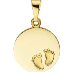 Anhänger Gravurplatte Babyfüße 12,3mm Kreis aus 333 Gold Gelbgold, teilmattiert