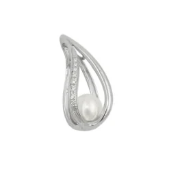 Anhänger Halsschmuck mit 8mm weißen Zuchtperle, elegante Form, 925 Silber