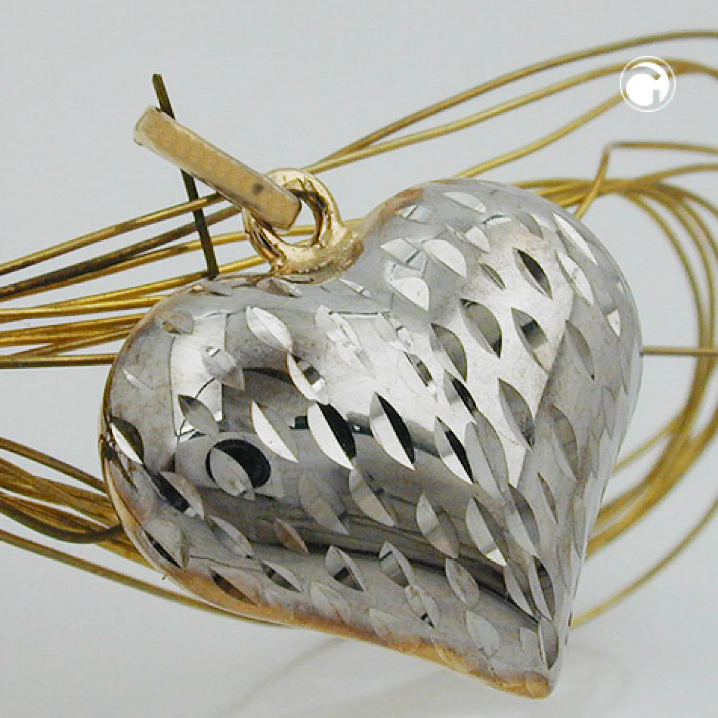 Anhänger Herz aus 375 Gold Gelbgold rhodiniert bicolor 14x16mm