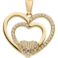 Anhänger 3 Herzen aus 333 Gold Gelbgold mit 54 Zirkonia 17,4x19,6mm glänzend