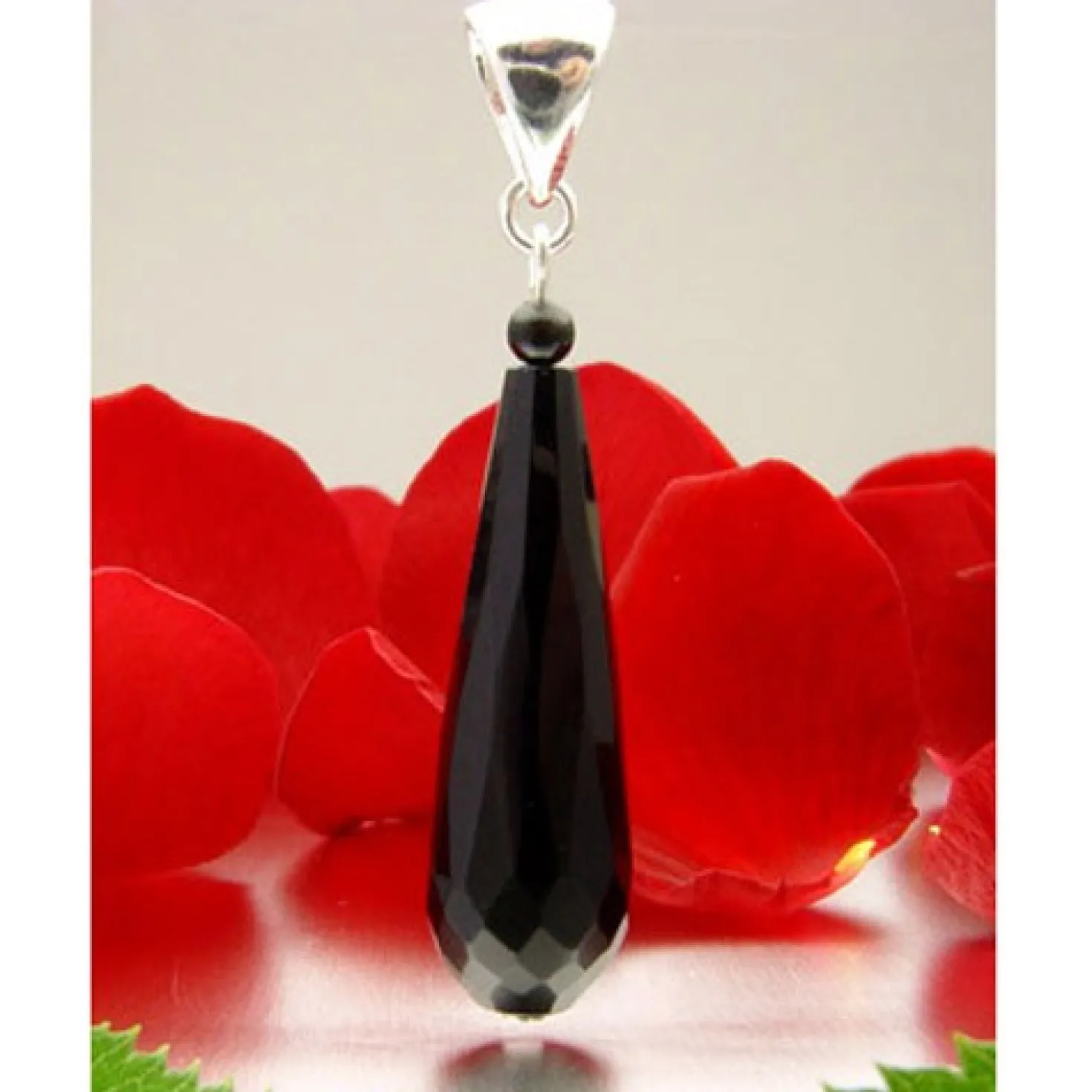 Anhänger in Tropfenform aus echtem Onyx & 925 Silber, schwarz
