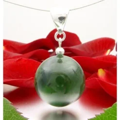 Anhänger kanadische Jade und 925 Silber, dunkelgrün, Jadeanhänger