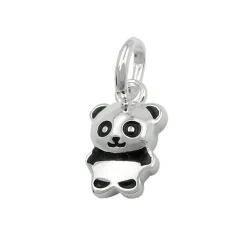 Anhänger kleiner Pandabär 9x7mm glänzend schwarz lackiert aus 925 Silber Kinder