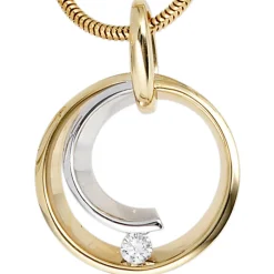 Anhänger Kreis mit Diamant 0.1Ct W/SI Brillant 585 Gold Gelbgold Weißgold