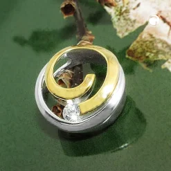 Anhänger Kreis mit Spirale und Zirkonia 11,5mm aus 925 Silber teilvergoldet