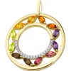 Anhänger Kreis Ø 28,6mm aus 585 Gelbgold 12 bunte Edelsteine 20 Diamanten
