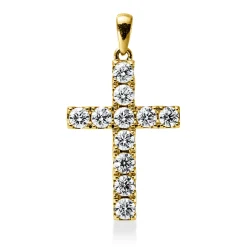 Anhänger Kreuz aus 750 Gelbgold 11 Brillanten 1,57ct TW-VSI/SI 31,6x18mm mit Öse