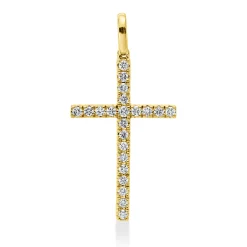 Anhänger Kreuz aus 585 Gelbgold 22 Brillanten 0,33ct W-SI/PI 32x16,2mm