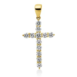 Anhänger Kreuz aus 750 Gelbgold 12 Diamanten 0,79ct TW-SI 29,5x14,6mm mit Öse