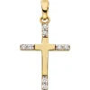 Anhänger Kreuz aus 333 Gold Gelbgold teilrhodiniert 8 Zirkonia 17,2x11,1mm