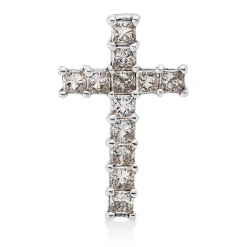 Anhänger Kreuz aus 750 Weißgold 12 Diamanten Prinzess-Schliff 1,31ct braun