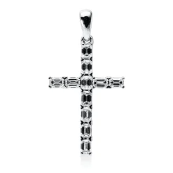 Anhänger Kreuz aus 750 Weißgold 11 Diamanten Smaragd-Schliff 0,95ct TW-VSI/SI