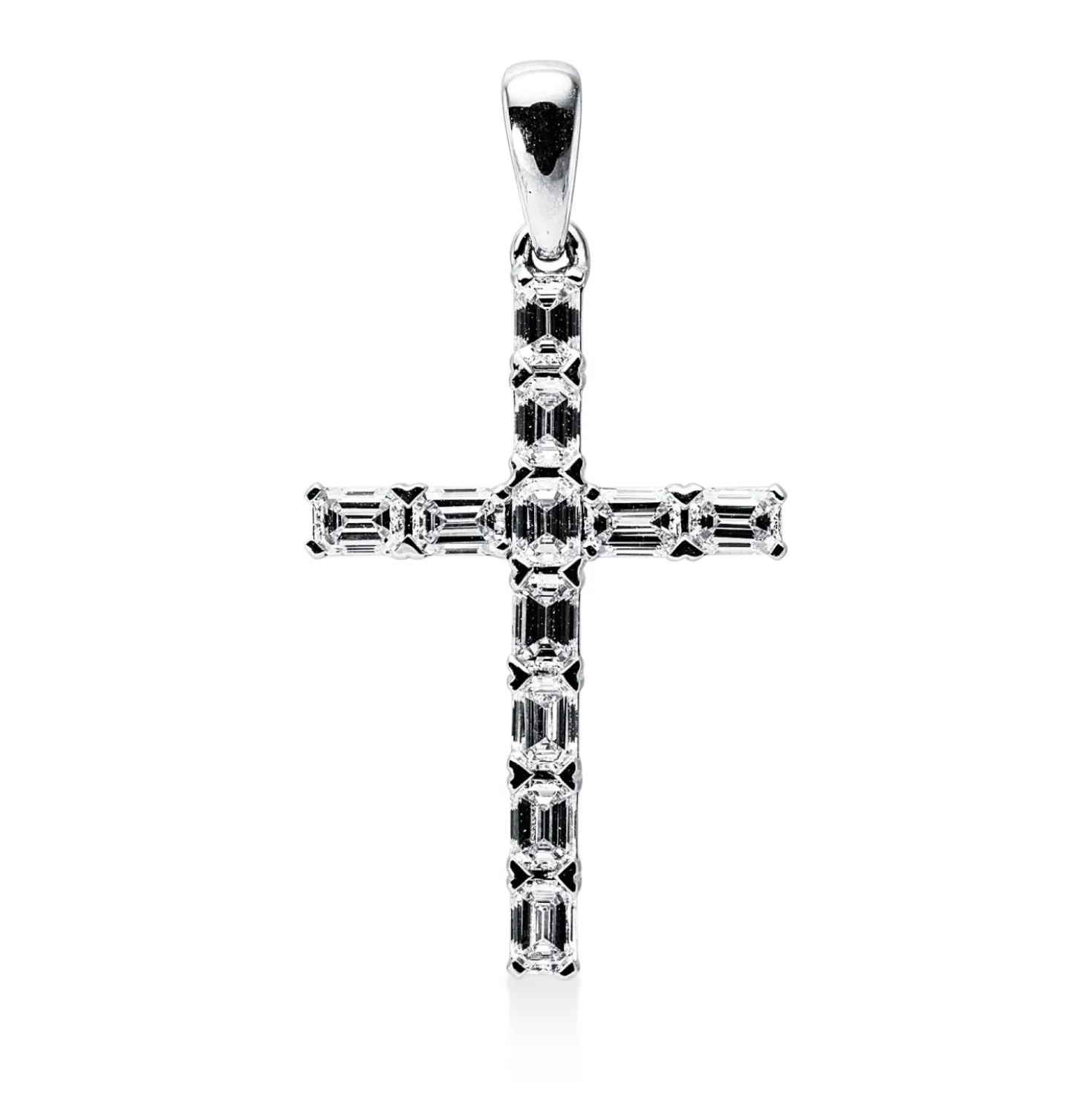 Anhänger Kreuz aus 750 Weißgold 11 Diamanten Smaragd-Schliff 0,95ct TW-VSI/SI