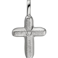 Anhänger Kreuz Diamant 0.01Ct 585 Gold Weißgold schlicht 15,4x8,7mm