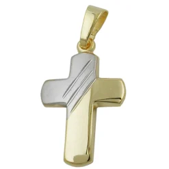 Anhänger Kreuz 375 Gold Gelbgold 16x12mm teil-rhodiniert diamantiert