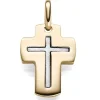 Anhänger Kreuz im Kreuz breite Flügel 21x12mm 585 Gold Gelbgold Weißgold bicolor