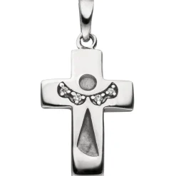Anhänger Kreuz mit Engel Schutzengel Silhouette 925 Silber mit 4 Zirkonia