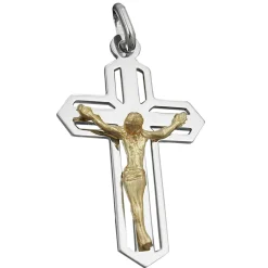 Anhänger Kreuz mit Jesus 925 Silber teil-vergoldet bicolor 38x23mm