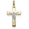 Anhänger Kreuz mit Jesus 29x15mm 585 Gold Gelbgold & Weißgold bicolor