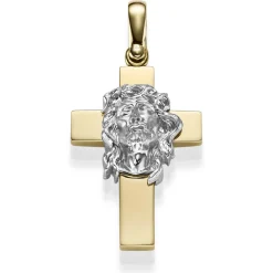 Anhänger Kreuz mit Jesus 32,5x21,5mm 585 Gold Gelbgold & Weißgold bicolor