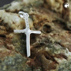 Anhänger Kreuz mit Zirkonia 20x6mm matt-glänzend aus 925 Silber