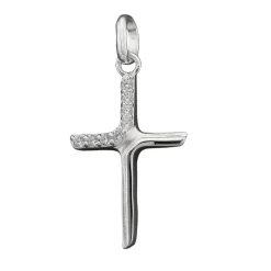 Anhänger Kreuz mit Zirkonia 20x6mm matt-glänzend aus 925 Silber