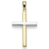 Anhänger Kreuz 30x16,5mm aus 585 Gold Gelbgold & Weißgold bicolor