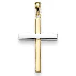 Anhänger Kreuz 30x16,5mm aus 585 Gold Gelbgold & Weißgold bicolor