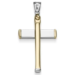 Anhänger Kreuz 33x21,5mm aus 585 Gold Gelbgold Weißgold bicolor Halsschmuck