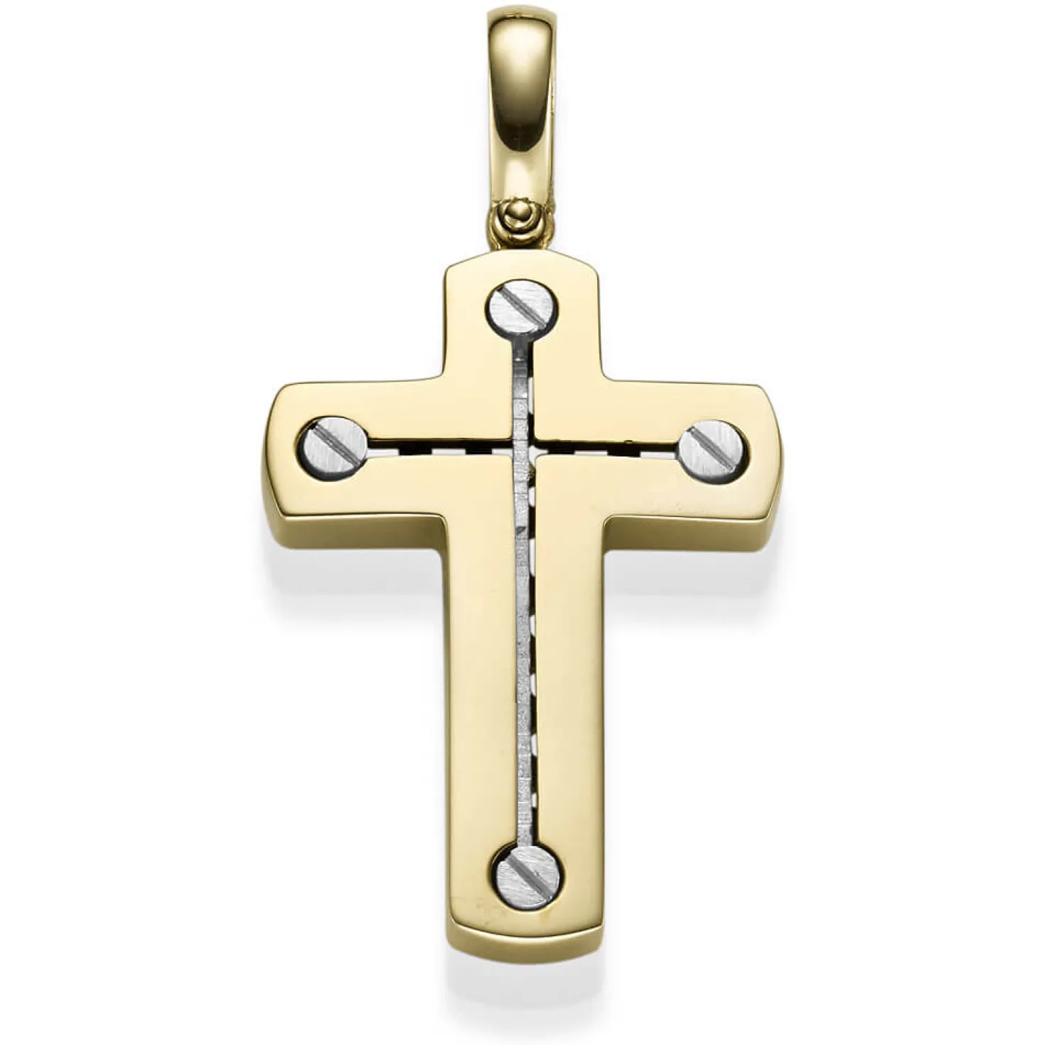 Anhänger Kreuz 38x26mm aus 585 Gold Gelbgold & Weißgold bicolor matt-glänzend